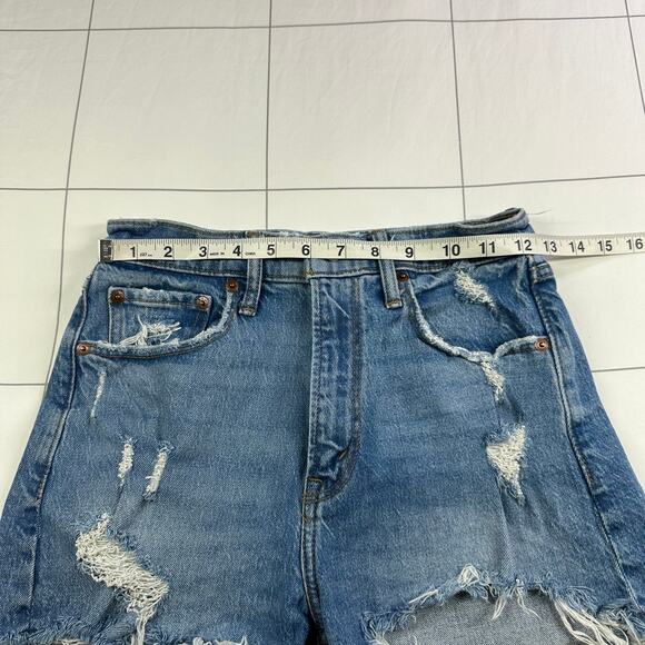 Abercrombie & Fitch Shorts Womens 25 Blue High Rise Mom Denim Distressed Raw Hem - Picture 6 of 10